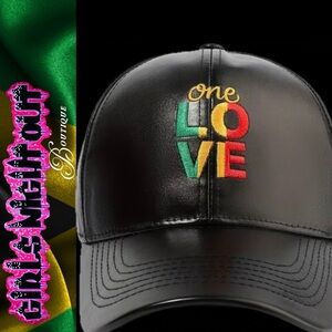 One Love Black Faux Leather Baseball Cap